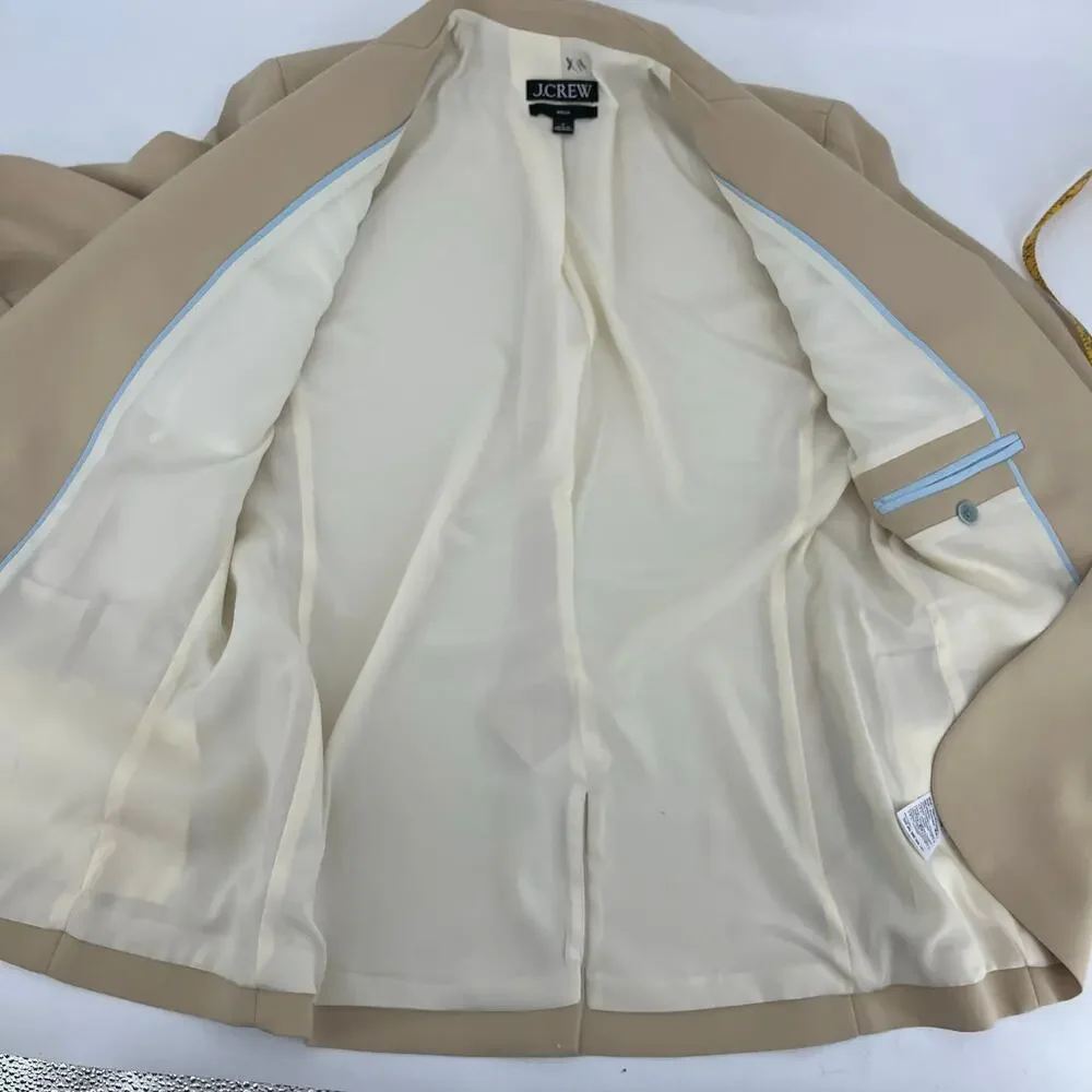 J. Crew Willa Polyester Lined Cream Jacket‎ Blazer Pockets Gold Buttons 4